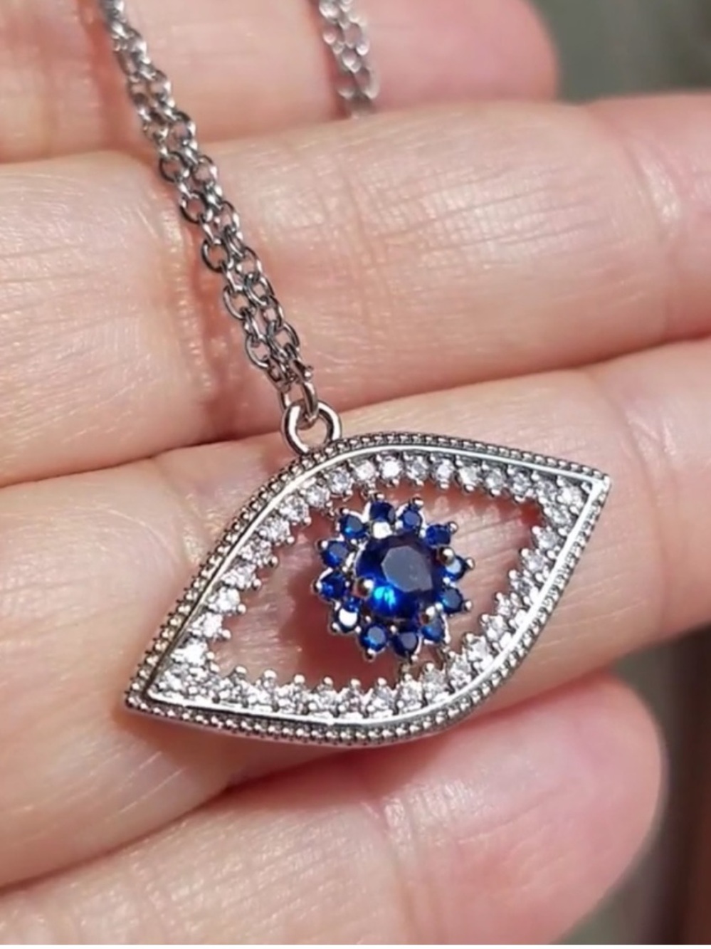 Swarovski Elements Platinum Plated Symbolic Evil Eye Necklace NEW
